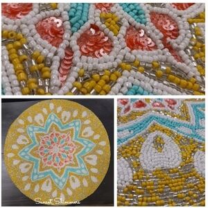 4pc 15" Summer Sunflower Starburst Coastal Beaded Placemats Charger Set New
